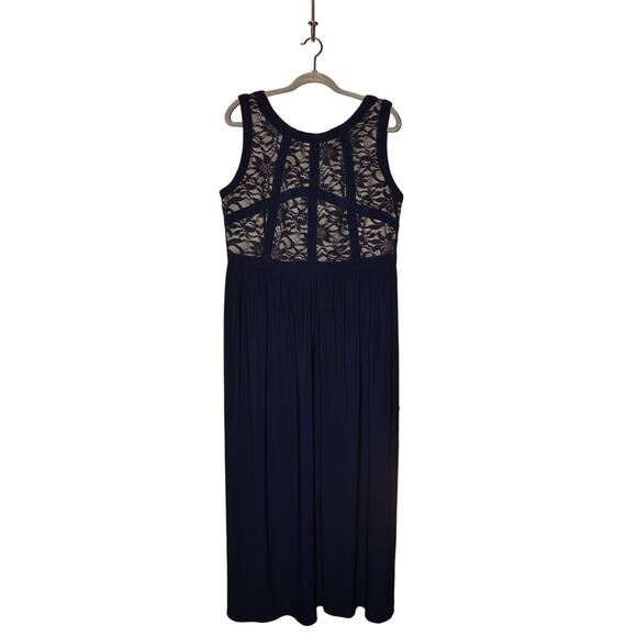 R&M RICHARDS $188 Shimmer Lace Bodice Sleeveless Maxi Dress Navy Size 14W - Picture 1 of 5